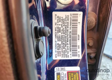 2009 Honda Civic Gx z USA, uszkodzony, nr VIN 1HGFA46509L000739